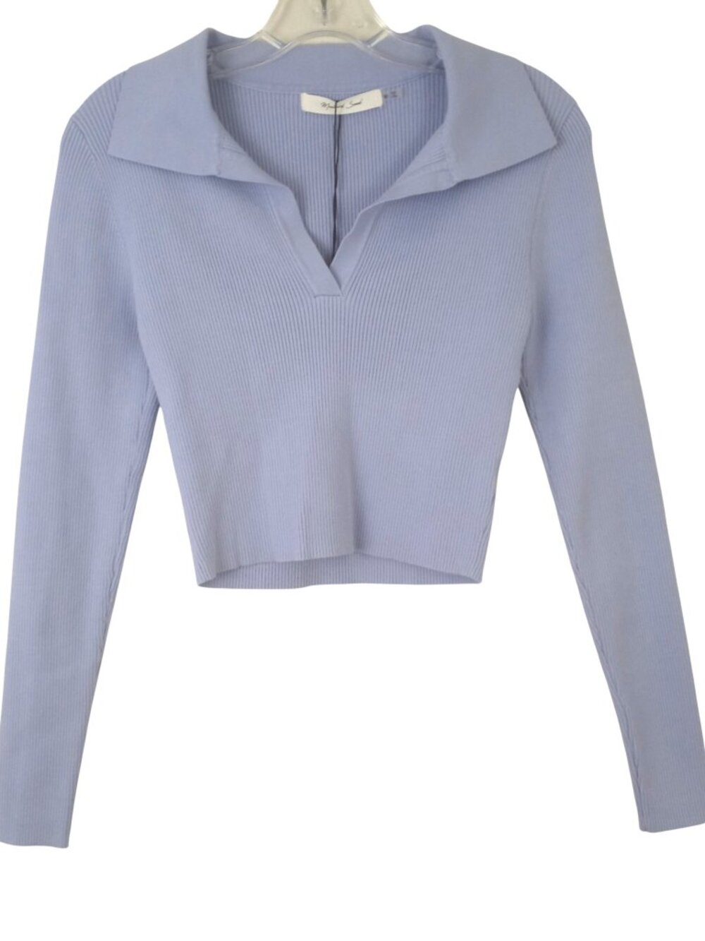 NWT Mustard Seed Lavender Blue Rib Knit Crop Polo Sweater Womens M
